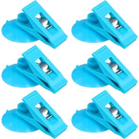 6 stk. sugekoppklemmer, sugekopp med rund klemme dusjforhengklips for å forhindre vannsprut, vindtett for kjøleskap, dusjrom, bobil (blå)