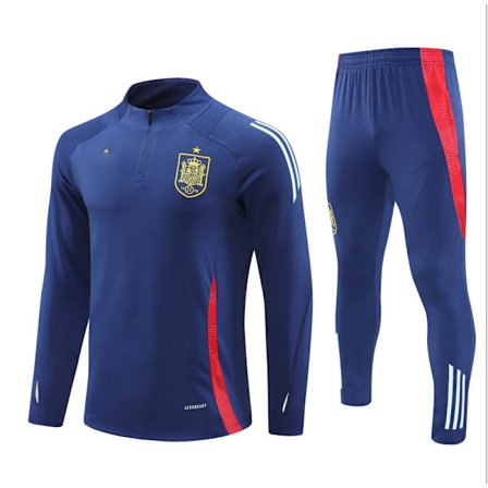 2425 New Spain Fotballdrakt for Voksne og Barn Langærmet Halv Zip Treningssett Royal Blå