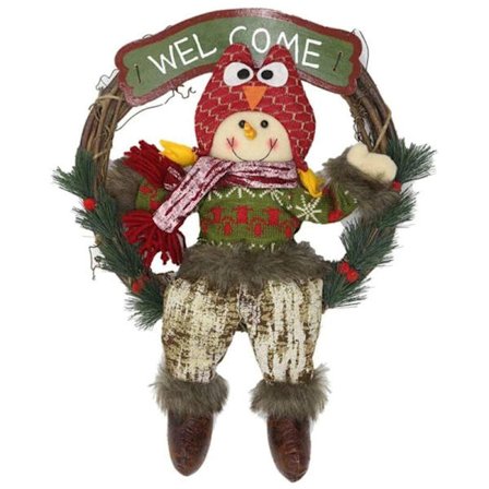 1 Rattan Julkrans Girlang med Snögubbe och Trä Välkommen Skylt Vägg Fönster Hängande