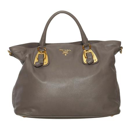 Prada Vintage Pre-owned Vitello Daino Leather Satchel Grå, Dame Vintage Tasker, Størrelse: ONE Size