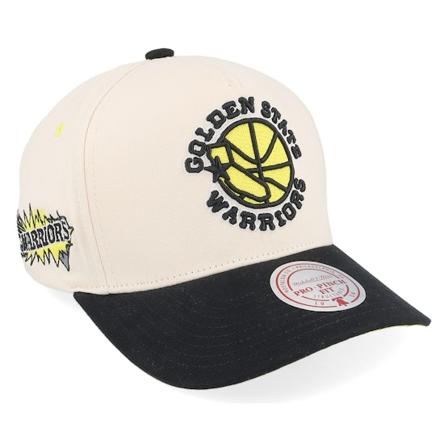 Mitchell & Ness - NBA White adjustable Caps - Golden State Warriors Overspray Pro Off White/Black A-frame Adjustable @ Hatstore