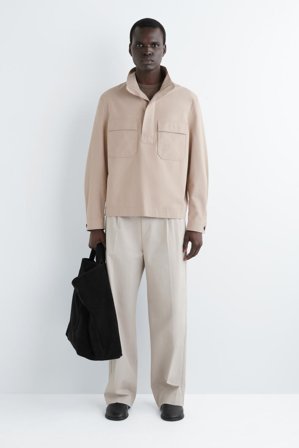 COS Men's Overshirt In Twill Di Cotone Con Mezza Cerniera in Beige