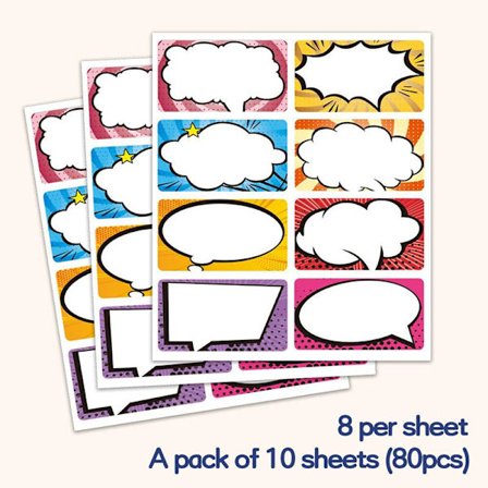 160-pakning, superhelt-tegneserie-navnelapper - 8 design, 3" x 2"