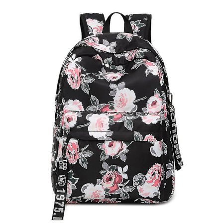 Skole Taske med Etnisk Stil Trykte Blomster Vandafvisende Rejsetaske - Sort