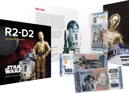 Star Wars - R2-D2 - Certificeret 100 Galactic Credits souvenir pengeseddel i folder