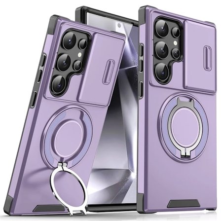 Skyvbart kameradeksel Magnetisk stativ Telefondeksel for Samsung S25 Edge S24 S23 Plus S21 S22 Ultra FE A54 A15 A14 A05 A05S Skall Purple
