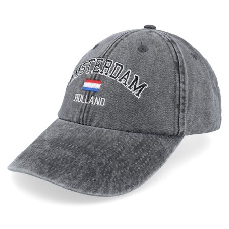 Iconic - Black - unconstructed - Cap - Amsterdam Holland Washed Black Dad Cap - Hatstore