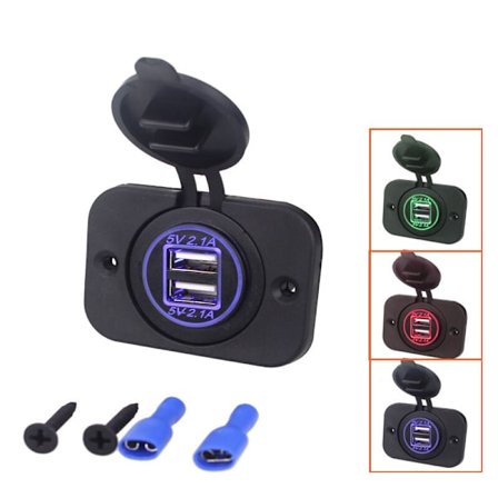12/24 Volt 2.1A 5 Volt innfelt dobbel USB-kontakt for campingvogner, m