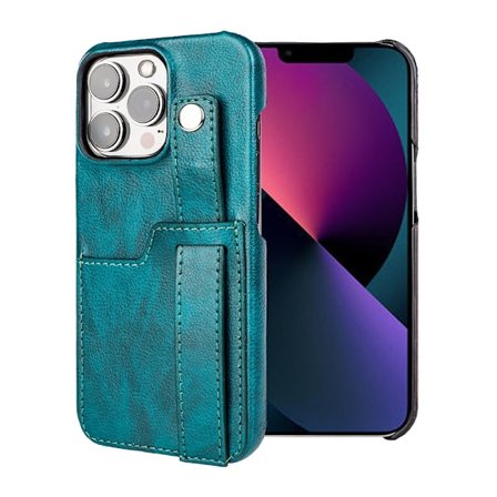 Fodral för iPhone15 påfågelgrön handledsrem anti-fall fäste visitkortshållare