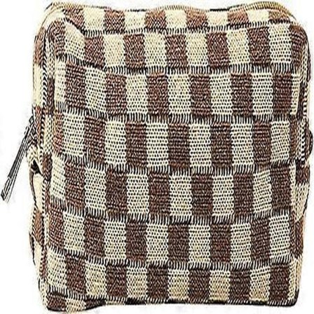 Lille Makeup Taske Ternet Kosmetiktaske Bærbar Rejsetaske til Kosmetik Sød Makeupbørste Opbevaringstaske til Kvinder Piger (Brun)