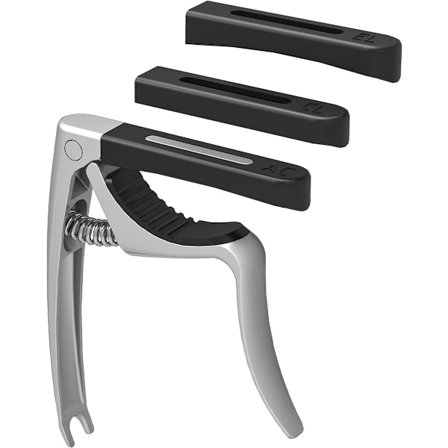 Gitarr Capo, 4-i-1 Gitarr Capo med Stallpinne Dragare, Capos för Gitarr Bas Ukulele Banjo Mandolin, 3 Silikonhuvuden, Gitarrtillbehör, Silver