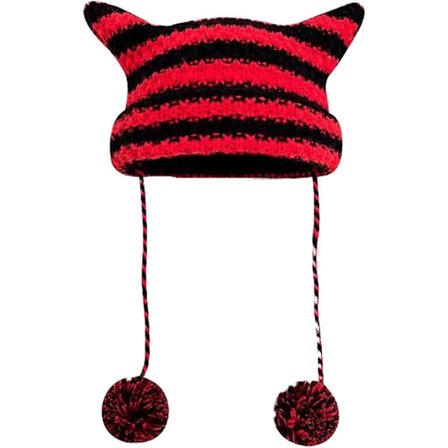 Katteøre Hue Y2K Stribede Hæklede Huer Vintage Grunge Tilbehør Slouchy Huer til Kvinder