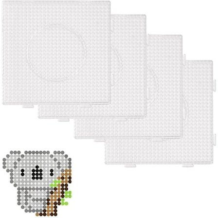 4 stk Perle Pegboard, 5mm Fuse Perler Bretter Store Runde Kvadratiske Klare Plast Pegboards, Peg Boards, Kvadratiske Perle Pegboards