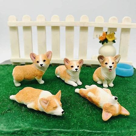 5-pak håndlavede og malede Corgi-skulptur figurlegetøj, dekoration til kæledyrshunde Mindedesign CMK