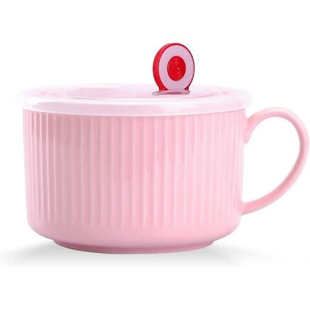 30 unssin keraaminen kulho kannella ja kahvalla keitolle ja pikanuudelimukille, moderni yksinkertainen tyyli - Pinkki YZV