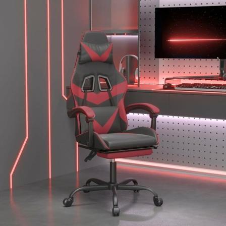 Vidaxl Snurrbar Gamingstol Med Fotstöd Svart Och Röd Konstläder Röd