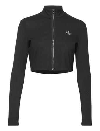 Short Milano Zip-Through Crop Tops Long-sleeved Crop Tops Sort Calvin Klein Jeans