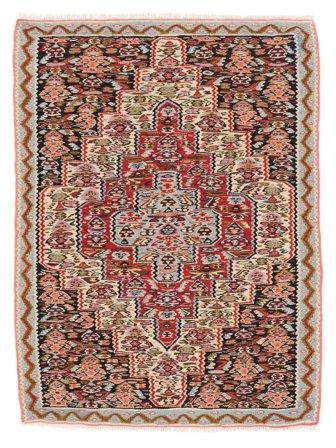 Oriental Kilim Senneh Fine Rug 81X106 Brown/Black Wool, Persia