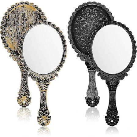 Handspegel, Sminkspegel med Retro Mönsterhandtag, Kosmetisk Spegel Oval Stil Resespegel, Liten Spegel