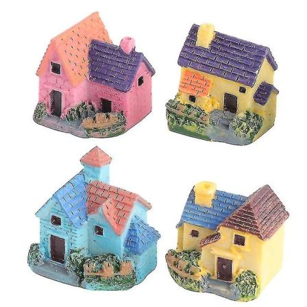 4 stk Miniatyr Mini Hus Bonsai Håndverk Hage Resin Landskap DIY Villa Dekor