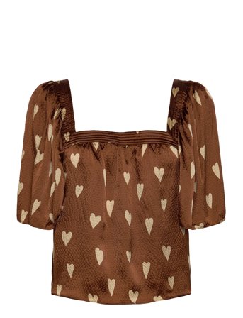 Heart Printed Silk Top Brown Stella Nova