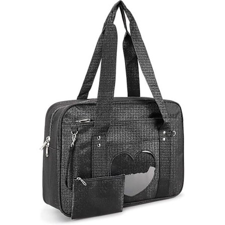 Liangnv Ita Taske Hjerte Japansk Skole Taske Kawaii Stor Skulder Anime Pung Sort -