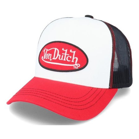 Von Dutch - Vit trucker Keps - Oval Patch White/Black/Red Trucker @ Hatstore