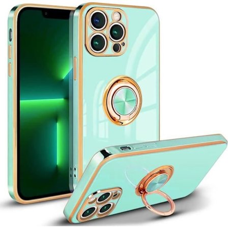 Coque - Luxe - för iPhone 13 Pro - Turkos - Mjuk - Anti-Rip - Guldkanter