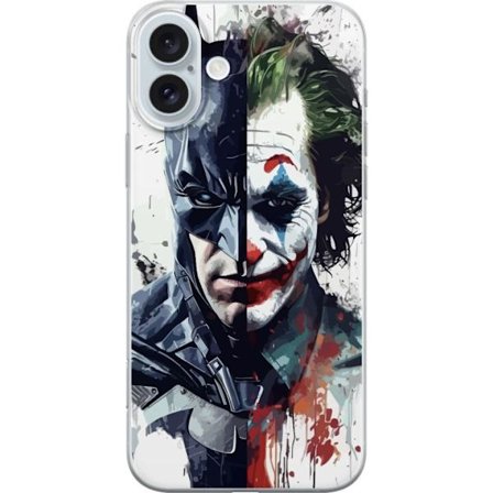 Yhteensopiva Puhelinkuori Apple Apple iPhone 16 Plus Jakettu muotokuva Batmanista ja Jokerista dramaattisessa kuvituksessa, kuvankaunis supersankarite