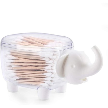 Hvit Elefant - Elefantformet holder for tannpirkere og bomullspinner med lokk