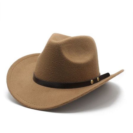 Amerikansk Western Cowboy Hat Filt Hat Til Mænd Og Kvinder Ridehat Rullet Skygge Imitation Uld Jazz Hat Cowboy Hat Khaki