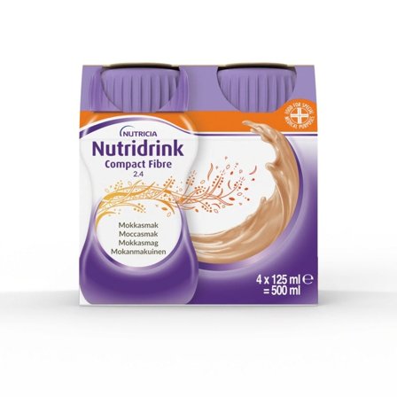 Nutridrink Compact Fibre næringsdrikk kaffe/mokka 4x125 ml