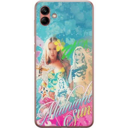 Yhteensopiva Puhelinkuori Samsung Galaxy A04 Seikkailumaailma Steve, Creeper ja eläimillä värikkäässä palikkagrafiikassa