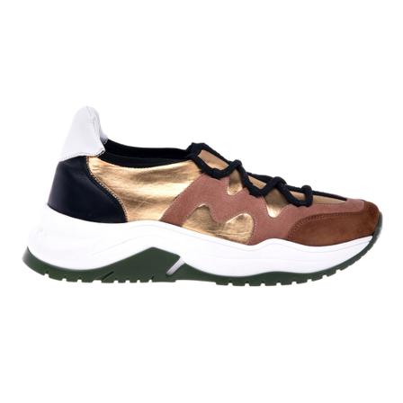 Baldinini Low-top trainers in tan suede and gold-laminated fabric , Beige , Dames , Maat: 40 EU Sneakers