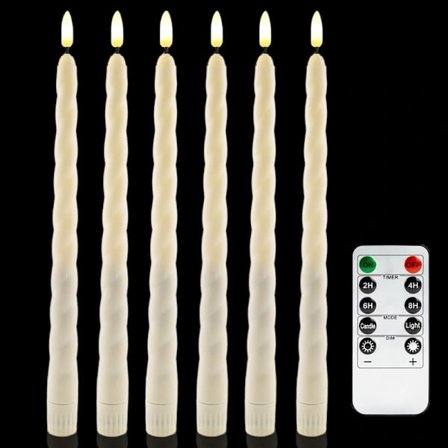 6-pakning Batteridrevne LED-lys med fjernkontroll og timer, flimrende varmhvitt lys av ekte voks C-FX-