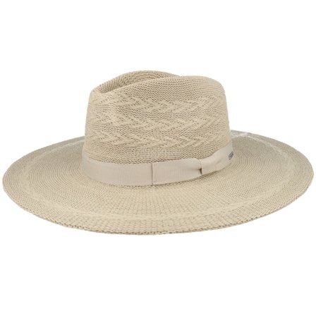 Brixton - Beige straw Hoed - Lyons Knit Pattern Packable Ha Light Tan Fedora @ Hatstore