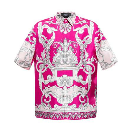 Versace Patterned shirt with short sleeves Pink, Herre Skjorter