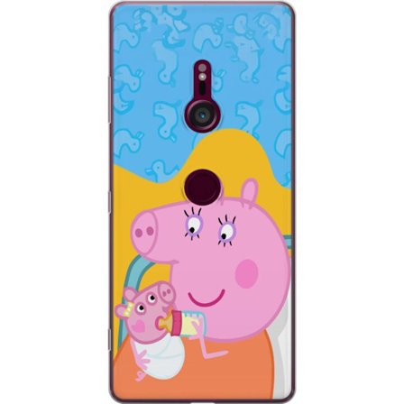 Kompatibelt Mobildeksel til Sony Xperia XZ3 Peppa Gris familie motiv med mor gris, far gris og venner, fargerikt tegnet barnebilde
