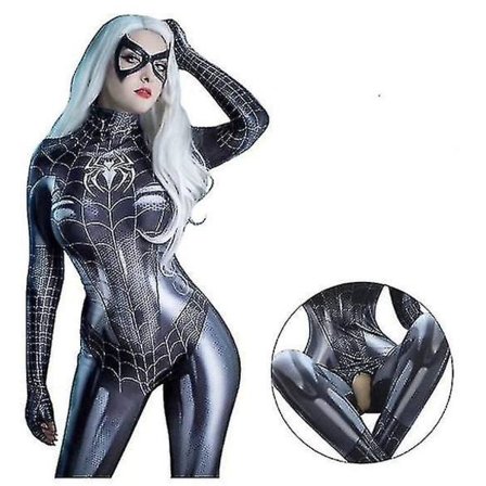 IC Spider-Man Cosplay Kostyme Sexy Bodysuit Superhelt Spider-Man Sexy Dame Svart Jumpsuit for Voksen Halloween Cosplay Party #yg CNMR 2XL