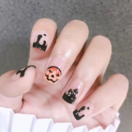 24 stk Halloween Fake Nails Gresskar Nails Trykk på negler