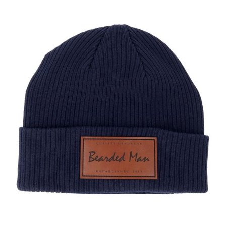 Bearded Man - Blå cuff Beanie - Casual Logo Patch Oxford Navy Cuff @ Hatstore