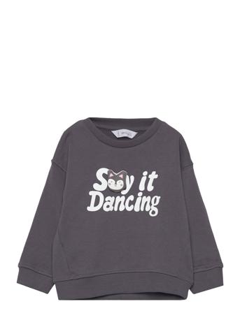 Printed Cotton Sweatshirt Tops Sweatshirts & Hoodies Sweatshirts Grey Mango