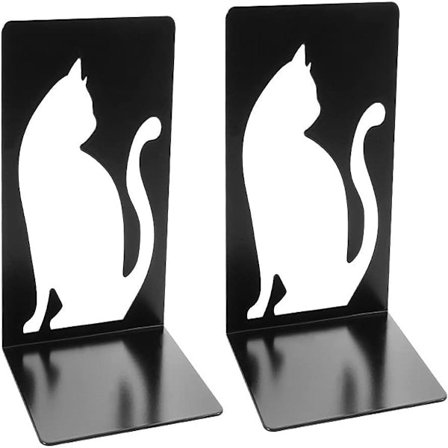 1 par bogstøtter, bogstøtter, bogstøtter til hylder, robuste sorte metalbogstøtter til hylder kontor - Hvid kat heldig