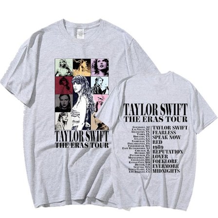 Taylor Swift The Eras Tour International Herre Dame Kortærmet T-shirt Rund Hals Trykt Grå Grey