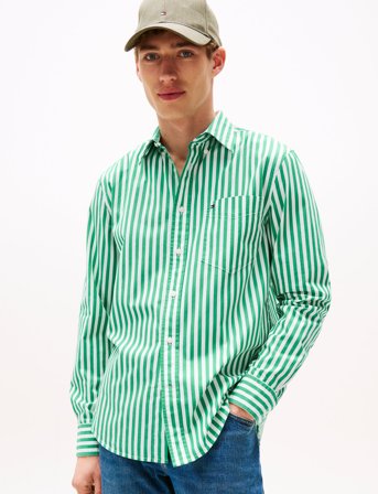 Tommy Hilfiger Flex Poplin Bold Stripe Shirt - Green - L