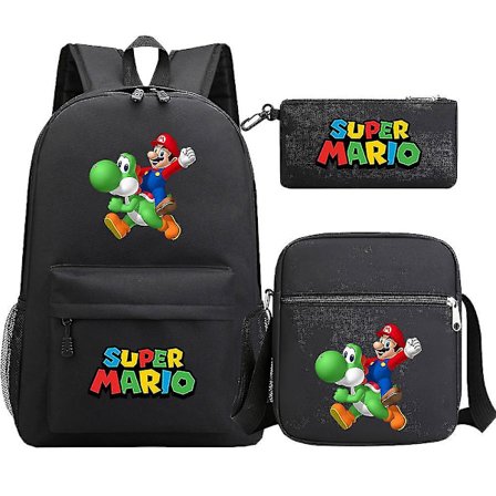 Super Mario Ryggsekk - Tenåringsjenter Gutter - Kawaii Student Vanntett Canvas Skolevesker - 3 stk Laptop Mochilas Ryggsekker
