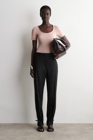 COS Women's T-Shirt In Jersey Di Cotone Con Finiture In Raso in Rosa