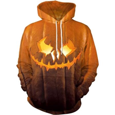 Miesten pitkähihainen huppari Halloween hauska pyöreä pääntie kangurupussi joulu monivärinen 3D-printti pusero neule (koko: XL)