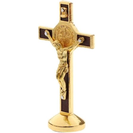 Korsfästelsestatue Jesus Kristus på korset för bil, hem, kapell, guld