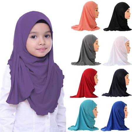 Hovebind Islamisk Arabisk tørklæde Sjal Passer til 2-7 år gammel Muslimsk Hijab Tørklæde Piger Børn Turban Kasket Blomster Hovebind Blue